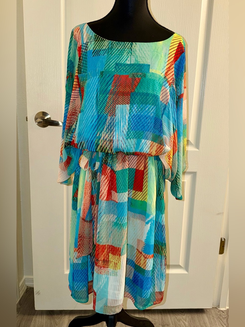 Robbie Bee Vibrant Multicolor Geometric Print Dress